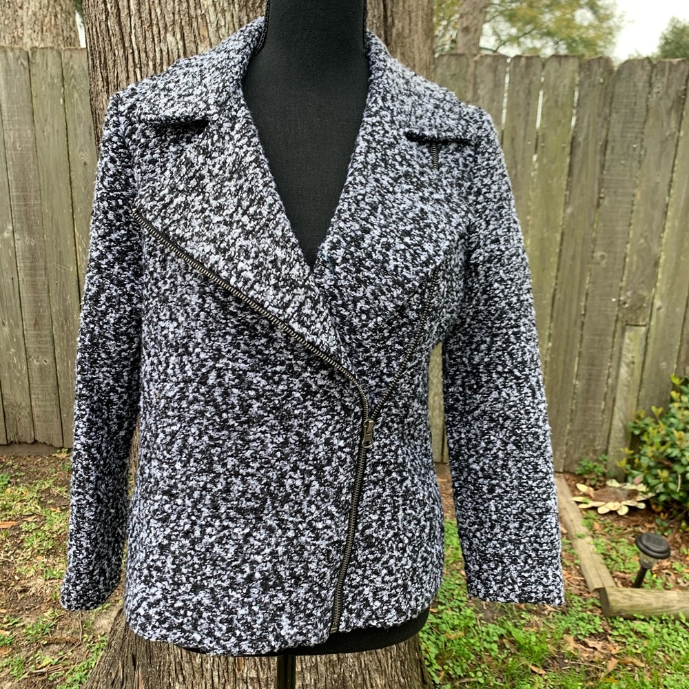 EUC Pim Larkin moto black and white jacket Sz M